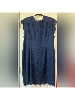 Musol Navy Dress w Lace Overlay Scalloped Sleeves Neckline and Hem Wmn Sz 3X